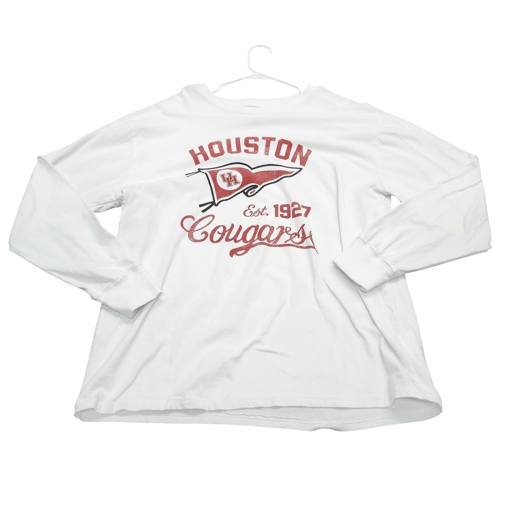 Houston Cougars Shirt Womens Large White NCAA College Three Square Long Sleeve